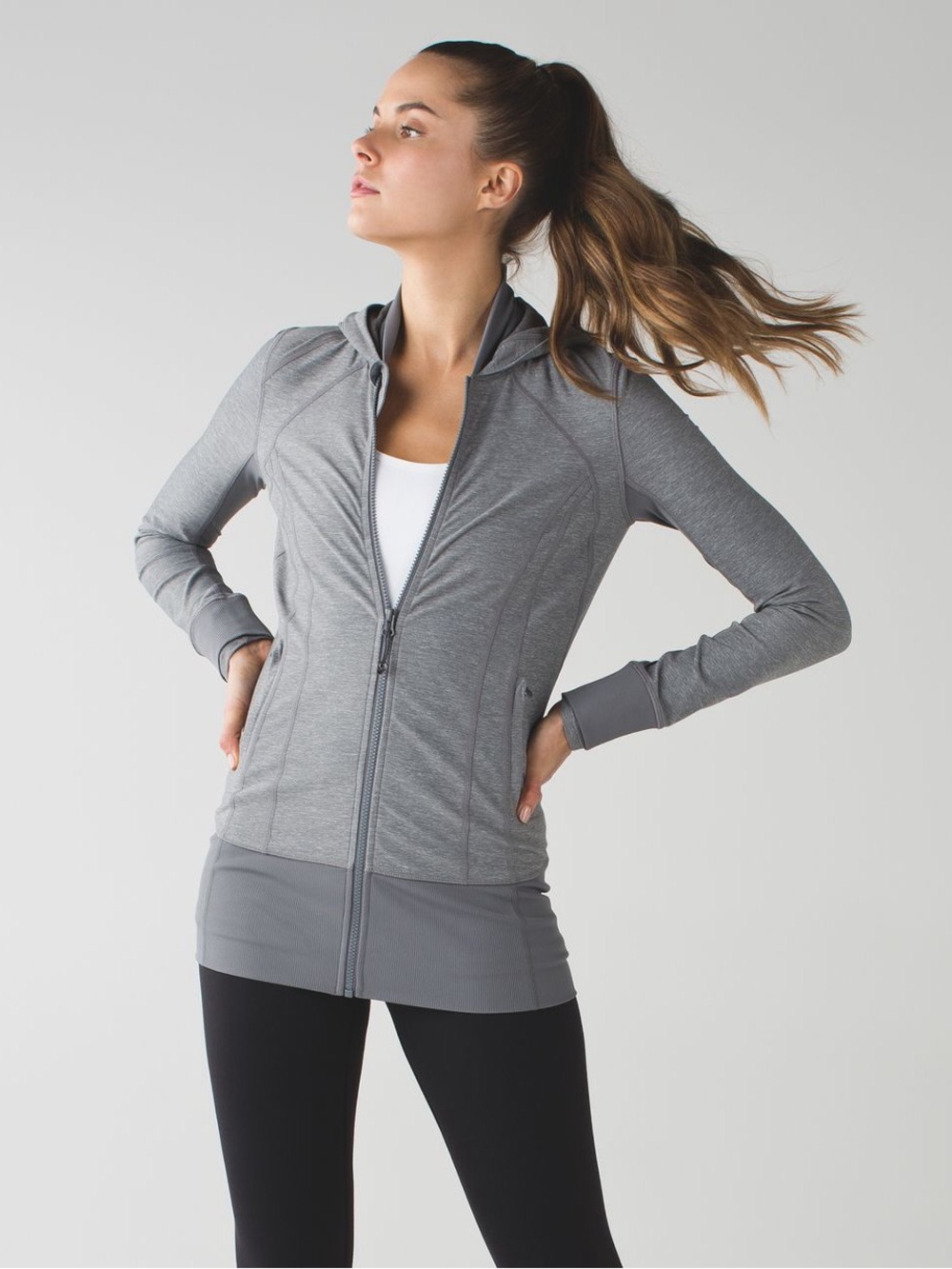 Lululemon Daily Practice Jacket Heathered Gray Hooded Full Zip Size 8